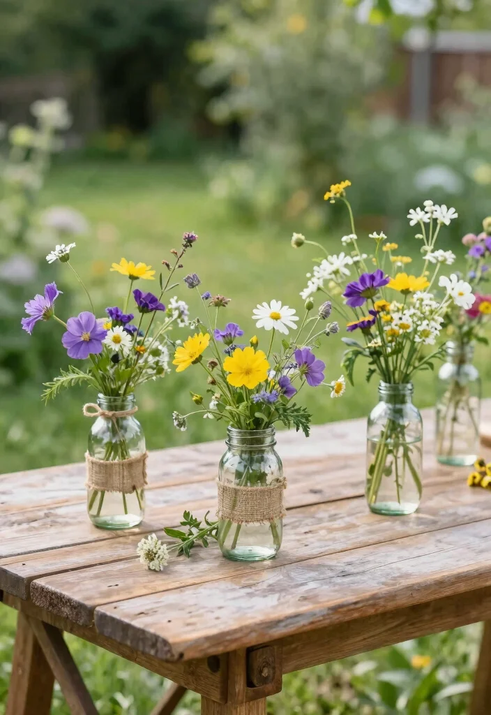 14 Boho Table Decor Wedding Ideas With Earthy Touch - 1. Wildflower Centerpieces 1