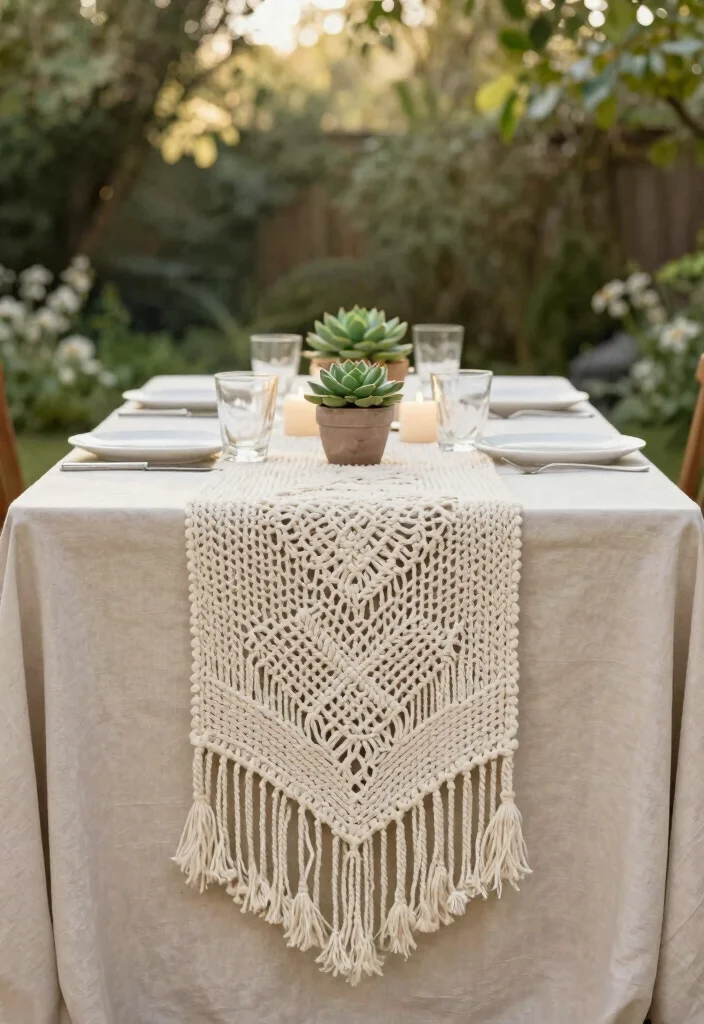 14 Boho Table Decor Wedding Ideas With Earthy Touch - 3. Macramé Table Runners 1