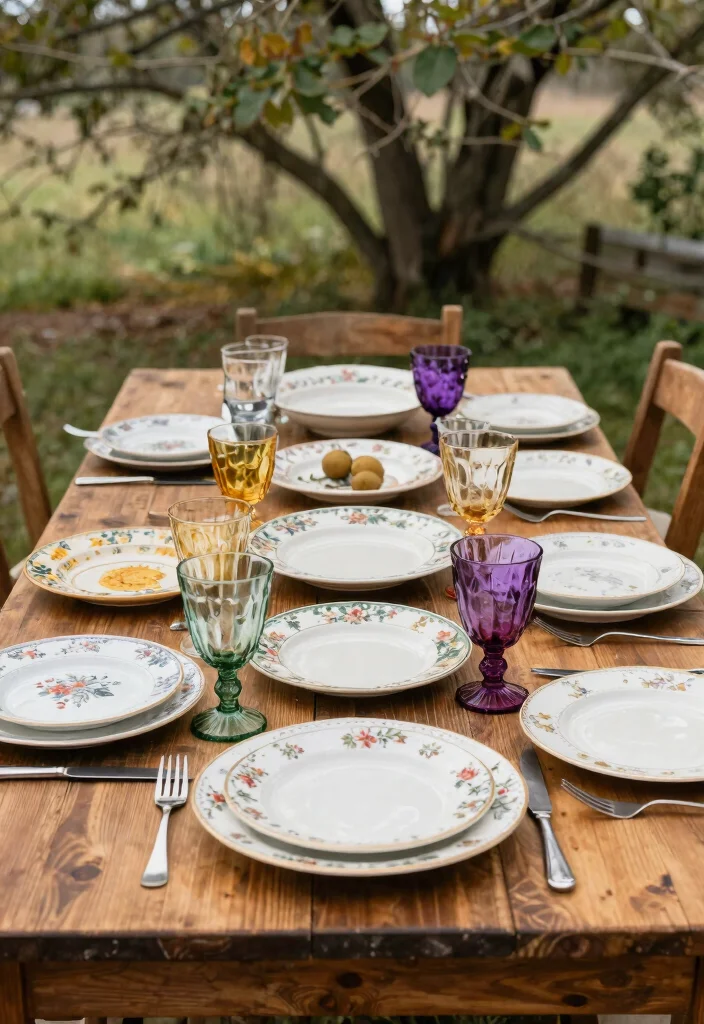 14 Boho Table Decor Wedding Ideas With Earthy Touch - 4. Vintage Dishware 1