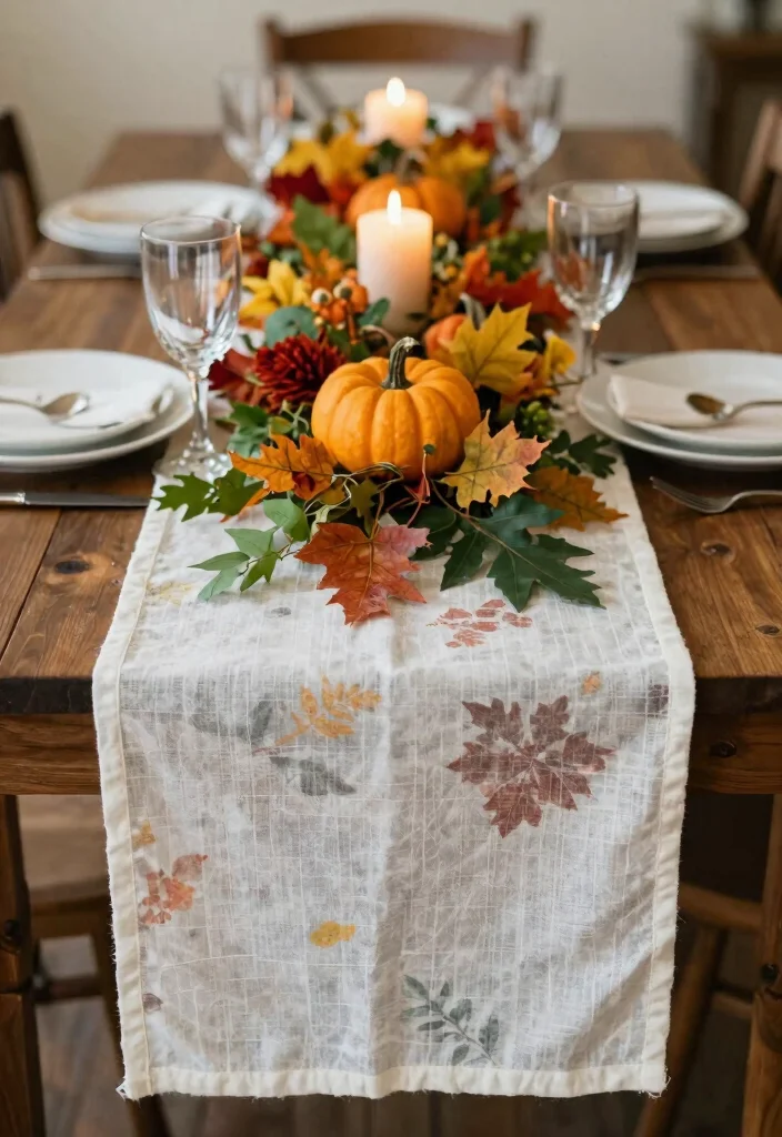 14 Cheesecloth Table Runner Wedding Ideas With Soft Texture - 13. Incorporating Seasonal Elements 1