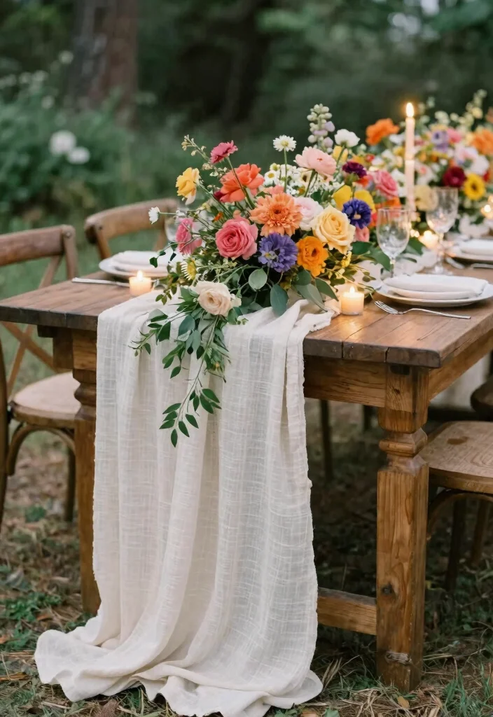 14 Cheesecloth Table Runner Wedding Ideas With Soft Texture - 3. Soft Cascades Over Edges 1