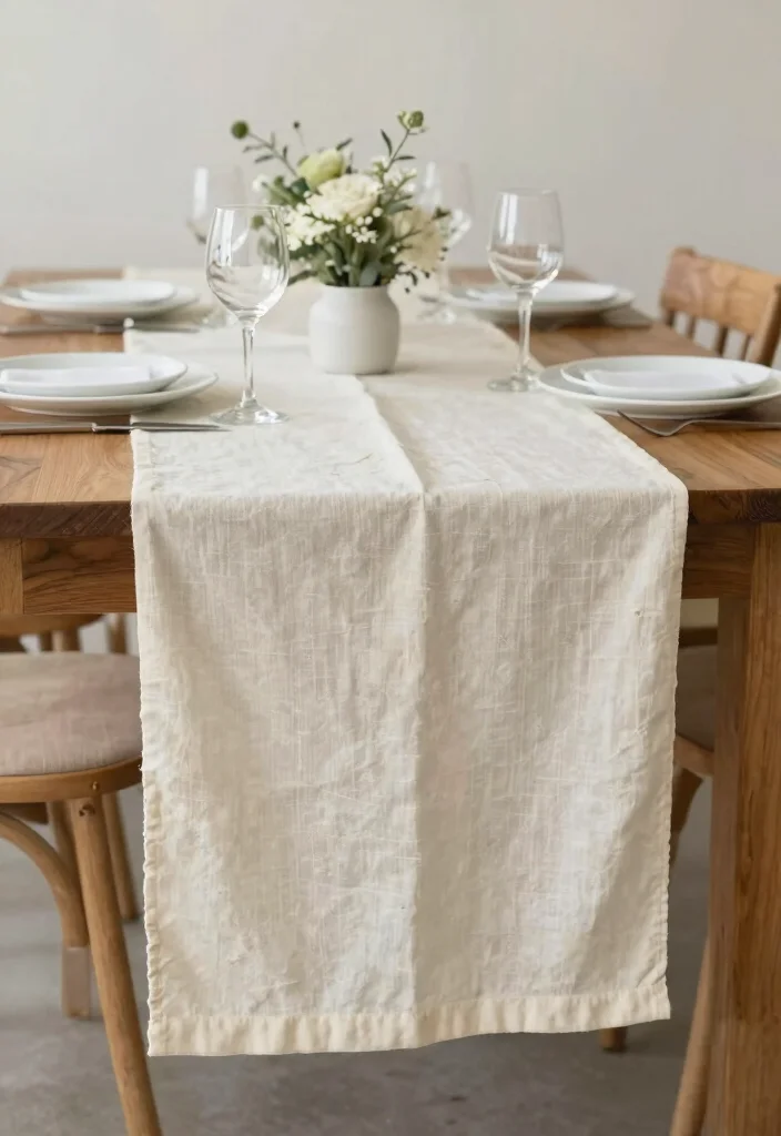 14 Cheesecloth Table Runner Wedding Ideas With Soft Texture - 4. Minimalist Chic 1