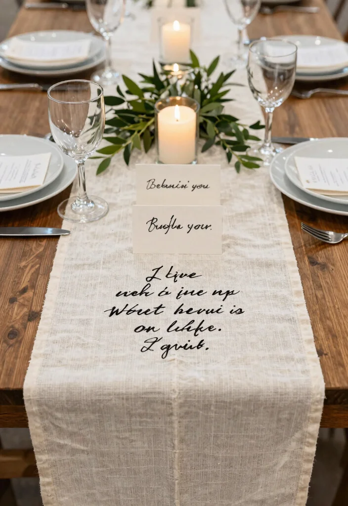 14 Cheesecloth Table Runner Wedding Ideas With Soft Texture - 9. Personalized Touches 1