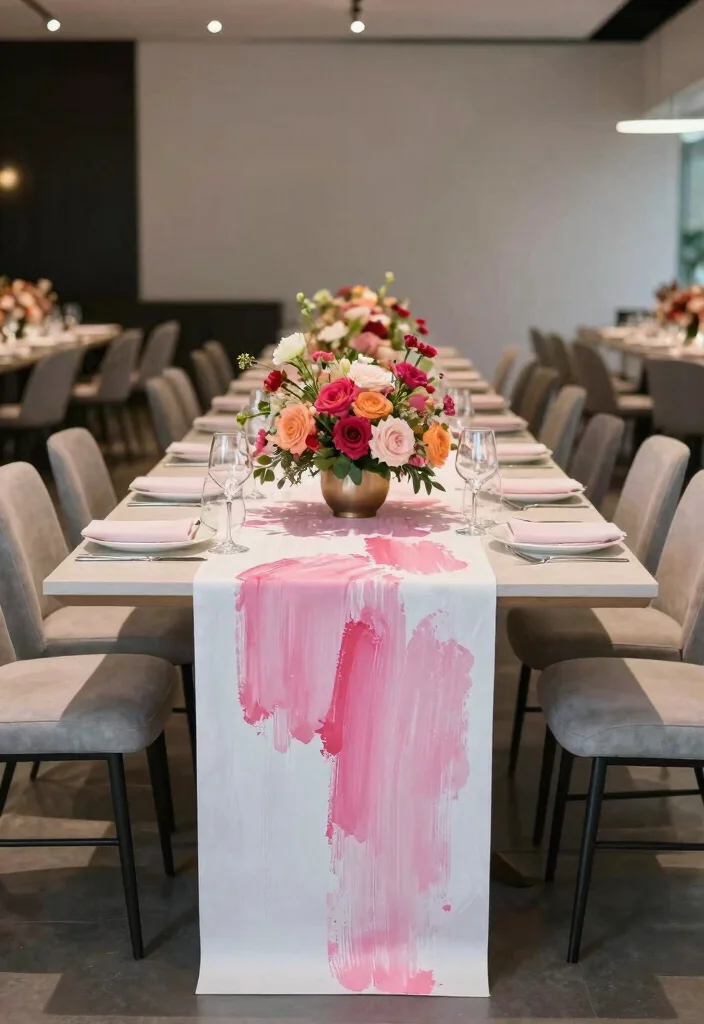14 Pink Table Runner Wedding Ideas That Feel Soft & Romantic - 14. Artistic Brush Strokes of Pink 1
