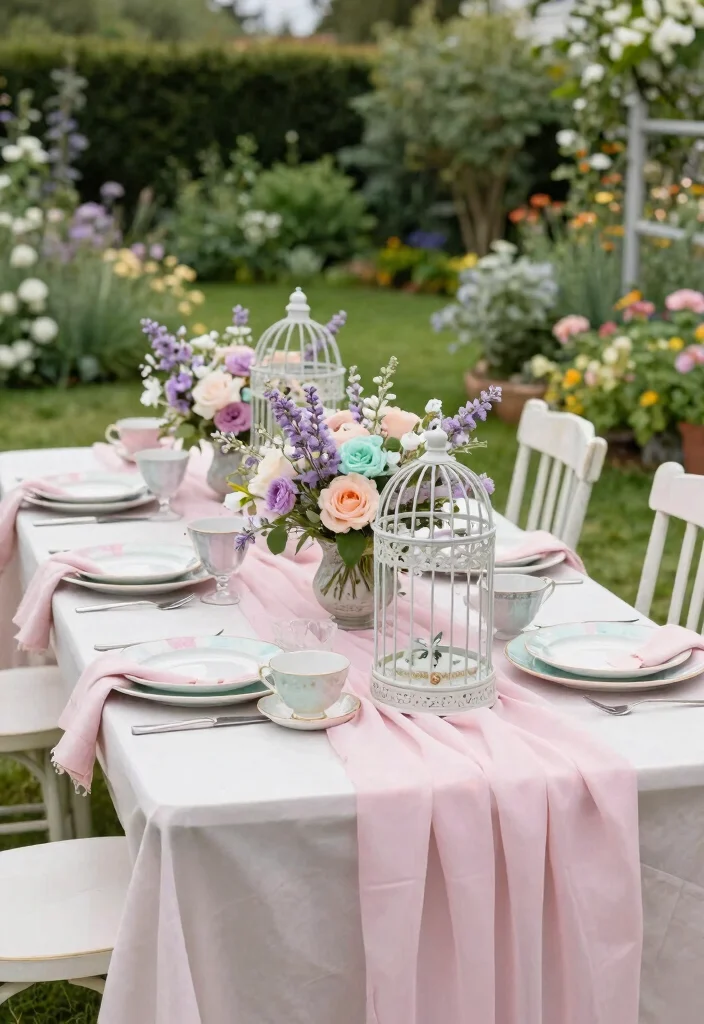 14 Pink Table Runner Wedding Ideas That Feel Soft & Romantic - 3. Soft Pastel Garden Party 1