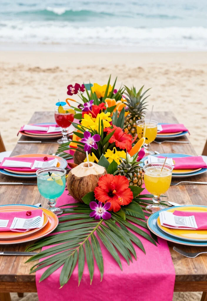 14 Pink Table Runner Wedding Ideas That Feel Soft & Romantic - 7. Tropical Pink Paradise 1