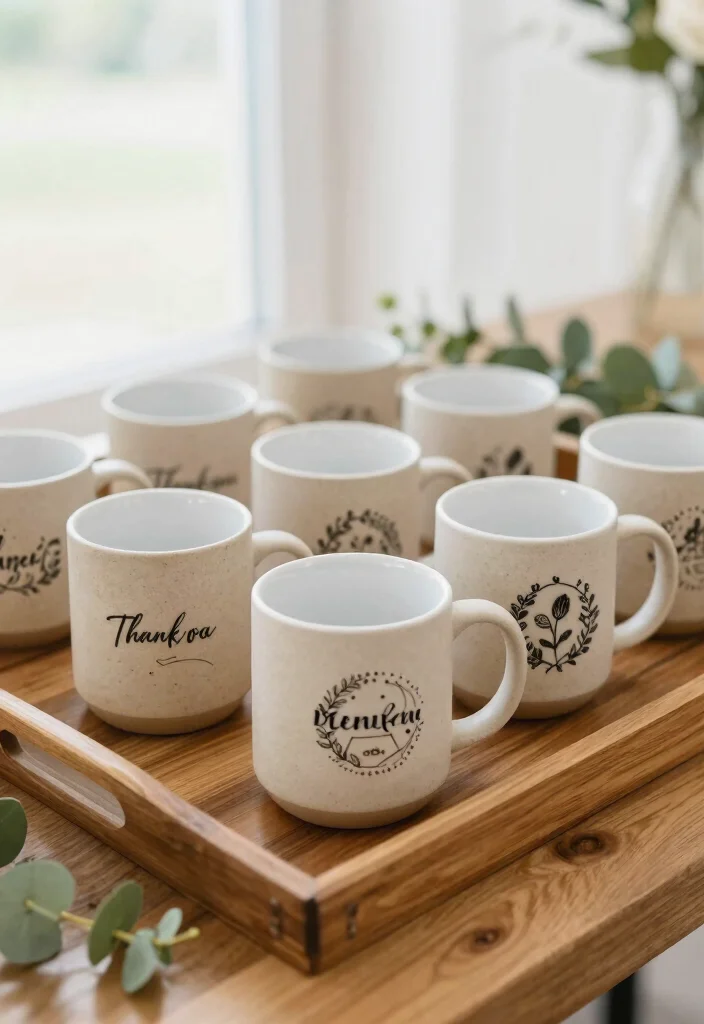 14 Wedding Favor Table Display Ideas That Look Stunning - 10. Personalized Travel Mugs with Eco-Friendly Materials 1