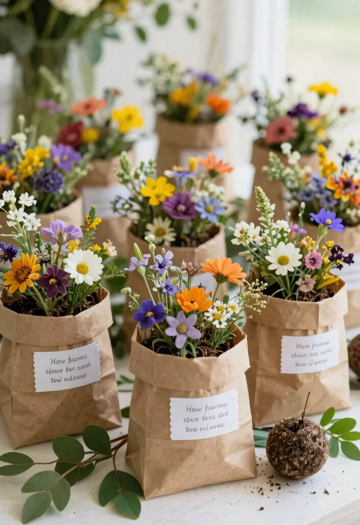 14 Wedding Favor Table Display Ideas That Look Stunning - 11. Rustic Charm with Wildflower Seed Bombs 1