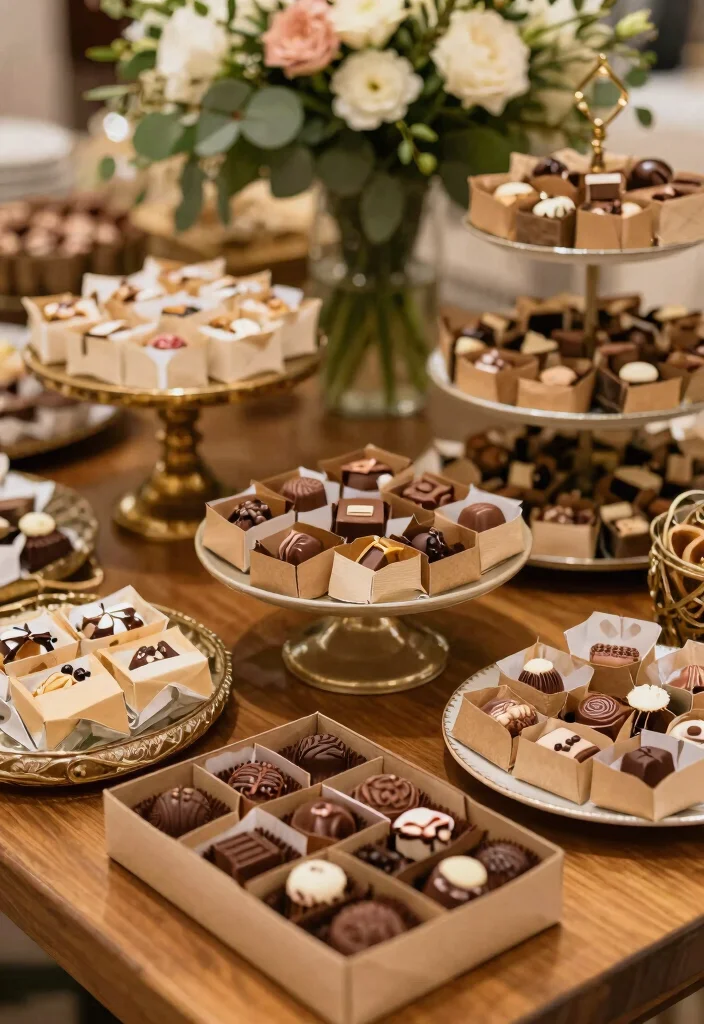 14 Wedding Favor Table Display Ideas That Look Stunning - 12. Artisan Chocolates in Eco-Friendly Wrapping 1