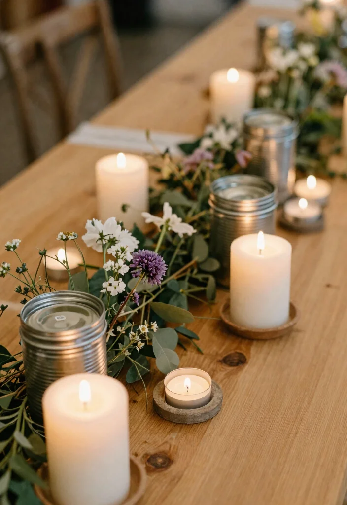 14 Wedding Favor Table Display Ideas That Look Stunning - 2. Eco-Friendly Candles in Recycled Holders 1