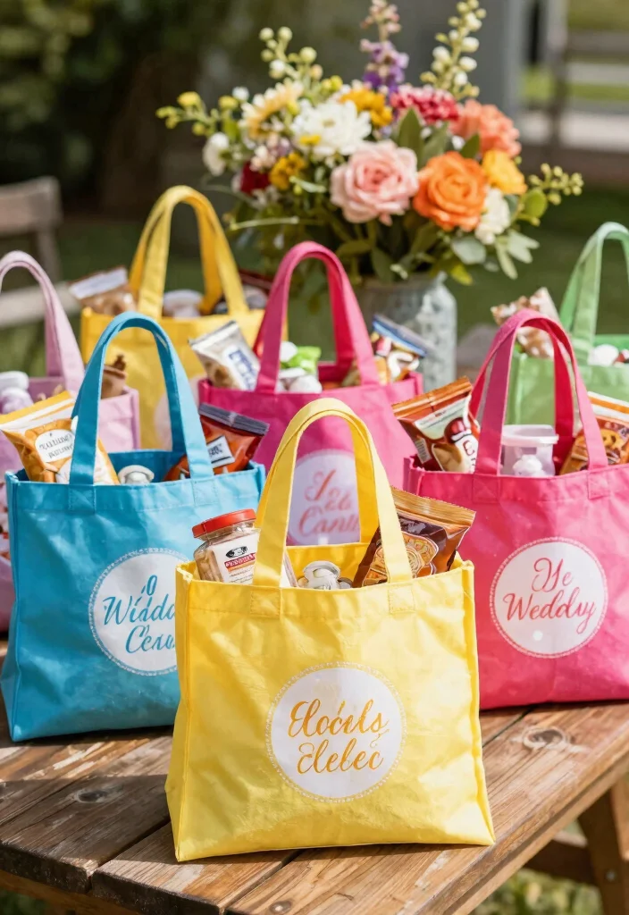 14 Wedding Favor Table Display Ideas That Look Stunning - 7. Reusable Tote Bags with a Personal Twist 1