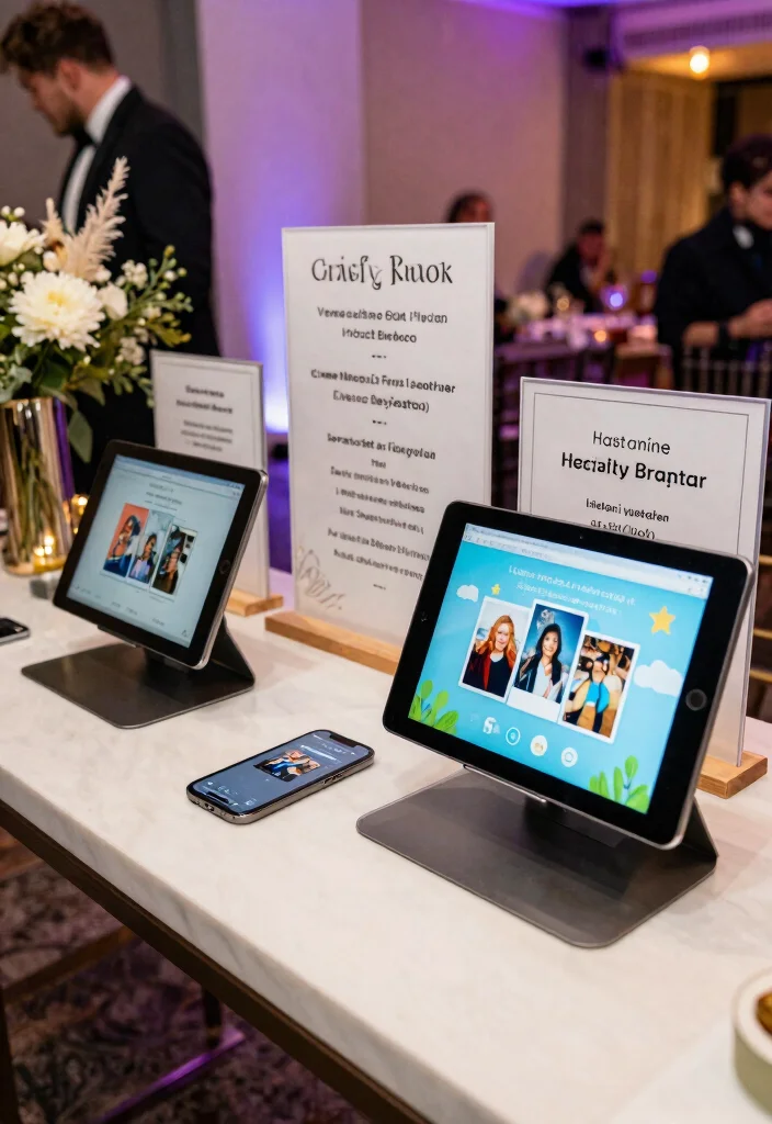 14 Wedding Guest Book Table Decorations Ideas That Impress - 14. Digital Guest Book with Tablets 1