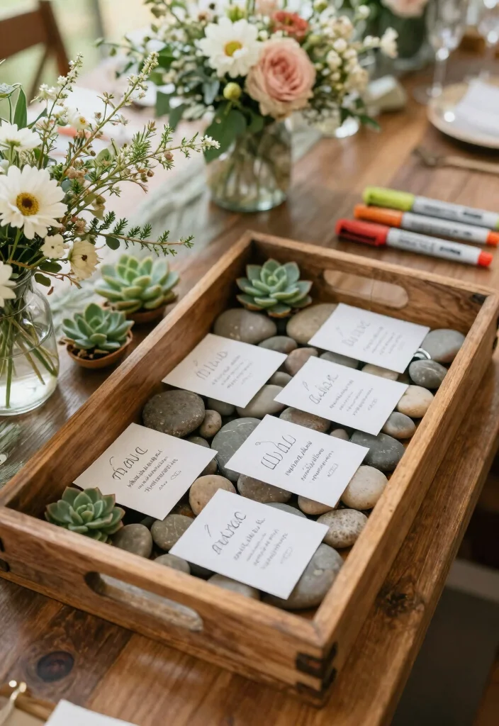 14 Wedding Guest Book Table Decorations Ideas That Impress - 4. Nature-Inspired Stone Guest Book 1