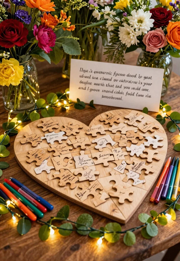 14 Wedding Guest Book Table Decorations Ideas That Impress - 5. Puzzle Piece Guest Book 1