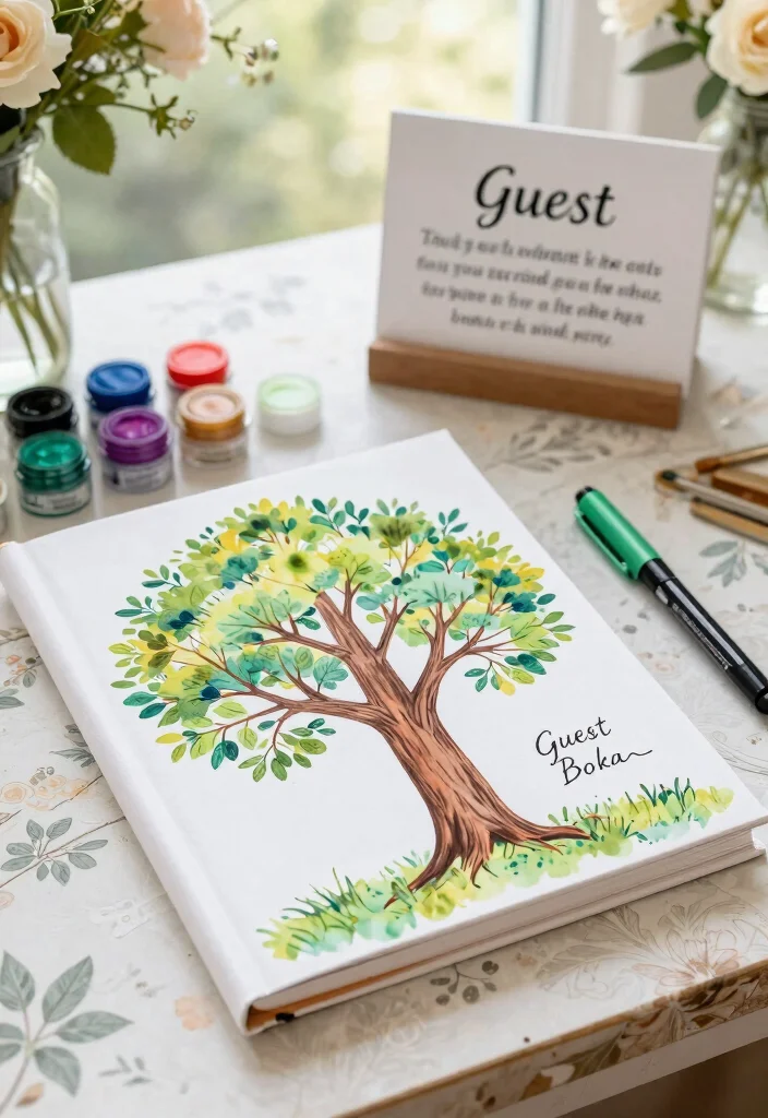 14 Wedding Guest Book Table Decorations Ideas That Impress - 6. Guest Book Tree with Fingerprints 1