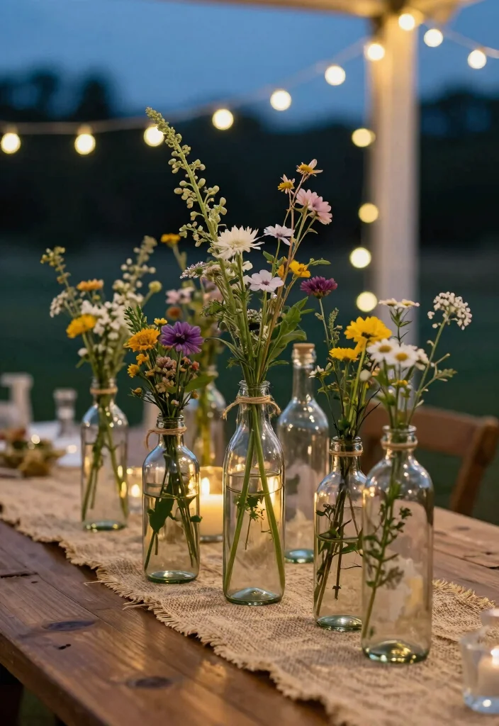 14 Wedding Table Settings Simple Ideas That Still Wow - 1. Upcycled Glass Bottle Centerpieces 1