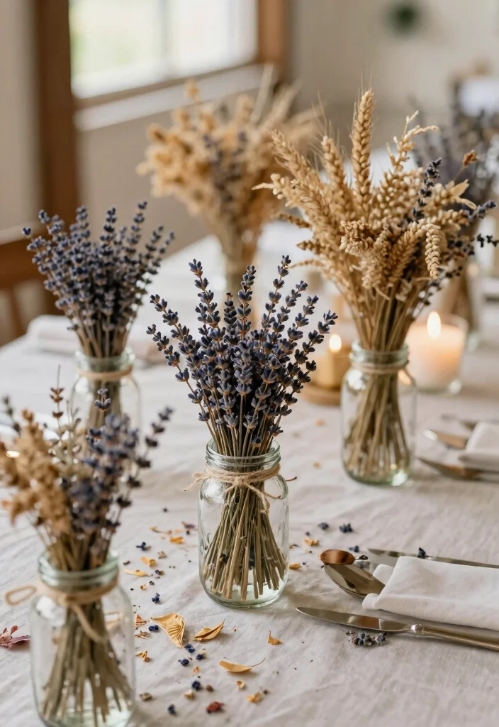 14 Wedding Table Settings Simple Ideas That Still Wow - 4. Dried Flowers as Decor 1