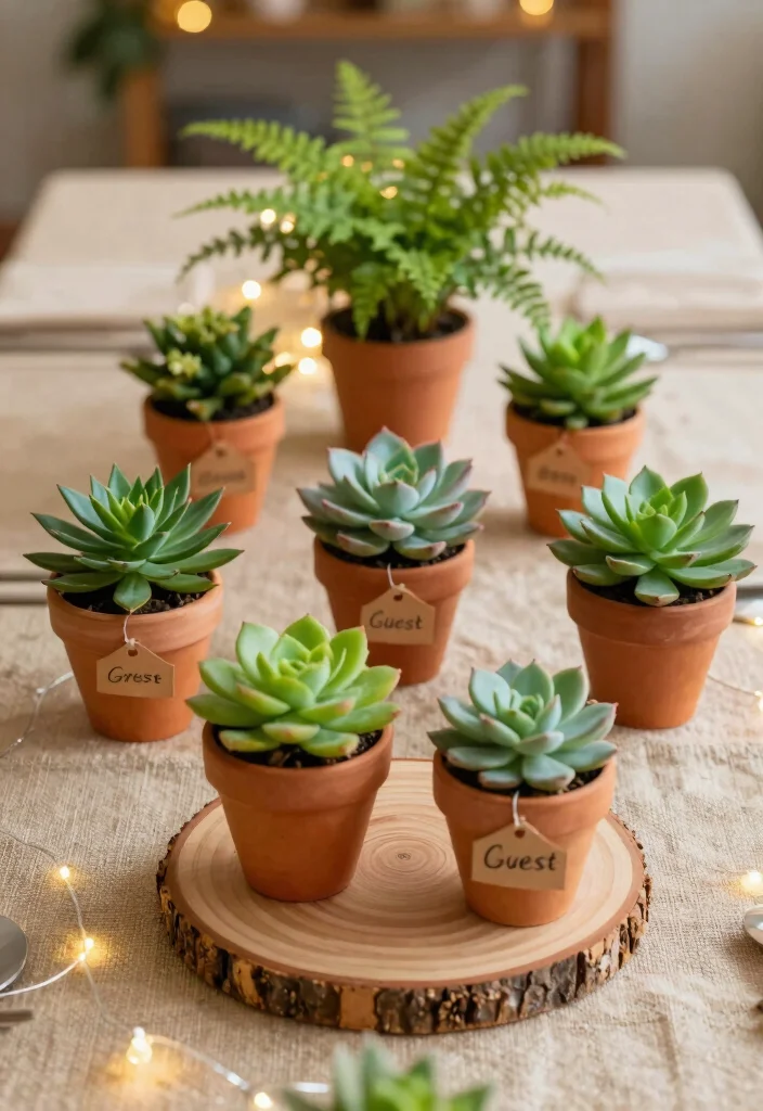 14 Wedding Table Settings Simple Ideas That Still Wow - 6. Miniature Potted Plants 1