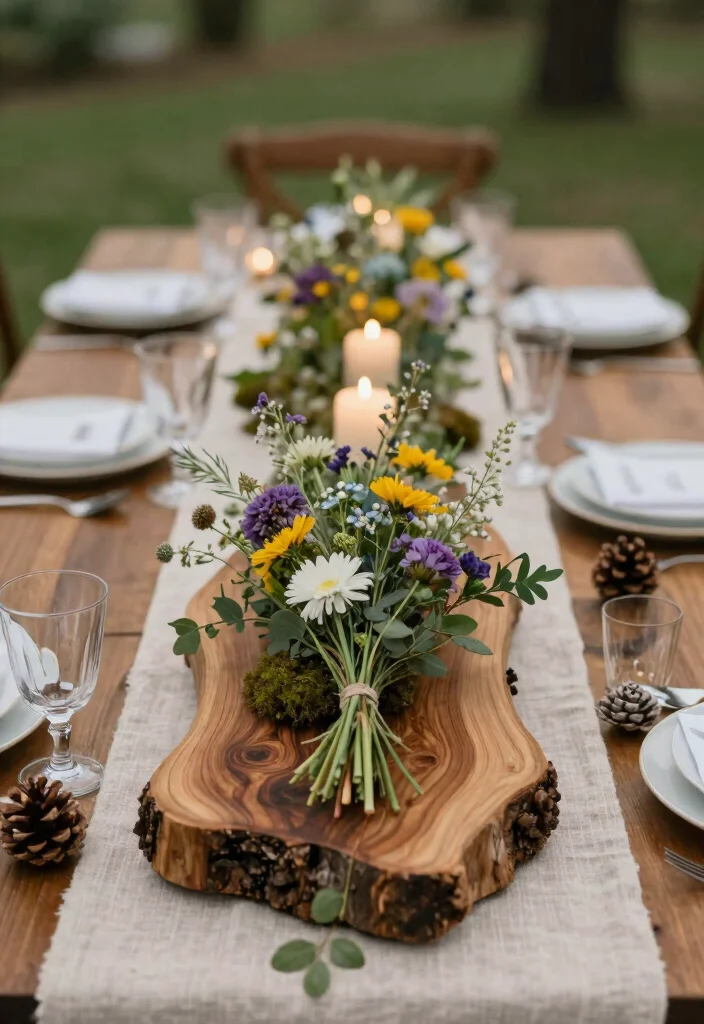 14 Wood Table Wedding Decor Ideas With Natural Texture - 1. Natural Wood Centerpieces 1