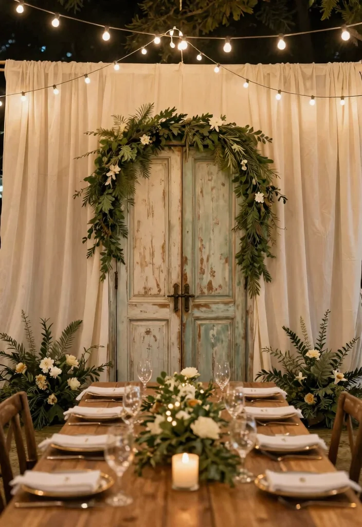14 Wood Table Wedding Decor Ideas With Natural Texture - 10. Unique Rustic Backdrops 1