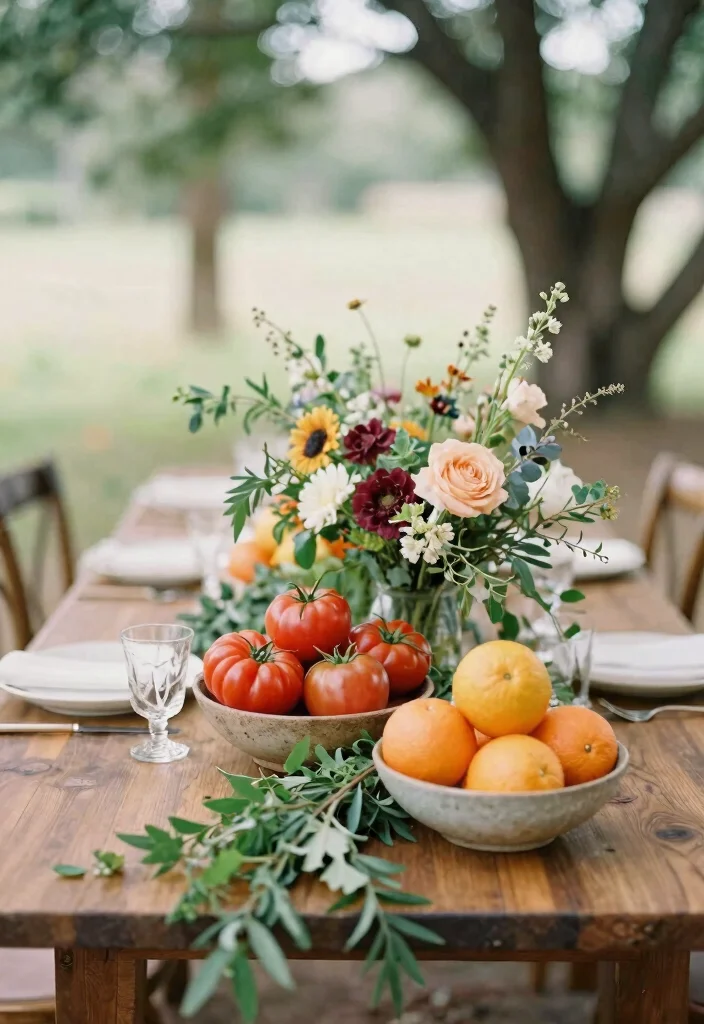 14 Wood Table Wedding Decor Ideas With Natural Texture - 12. Farm Fresh Produce Decor 1