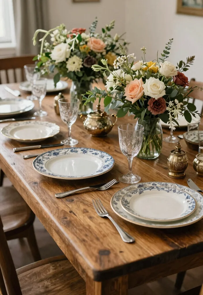 14 Wood Table Wedding Decor Ideas With Natural Texture - 14. Personal Touches with Family Heirlooms 1