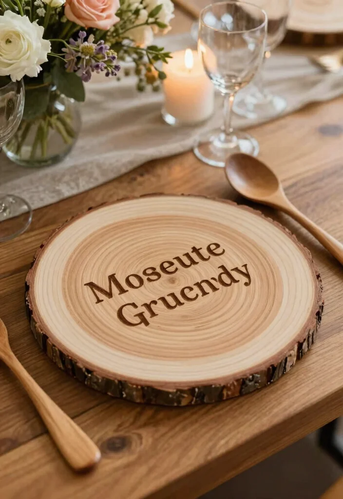 14 Wood Table Wedding Decor Ideas With Natural Texture - 5. Personalized Wooden Place Settings 1