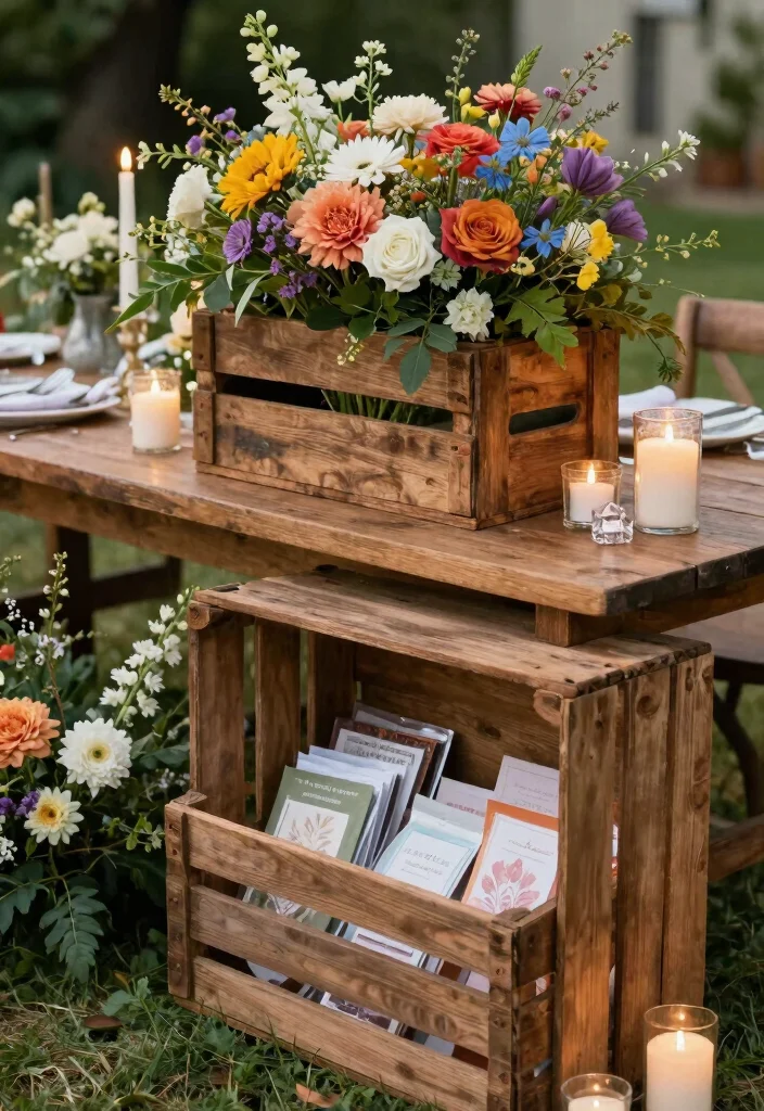 14 Wood Table Wedding Decor Ideas With Natural Texture - 6. Vintage Wooden Crates 1