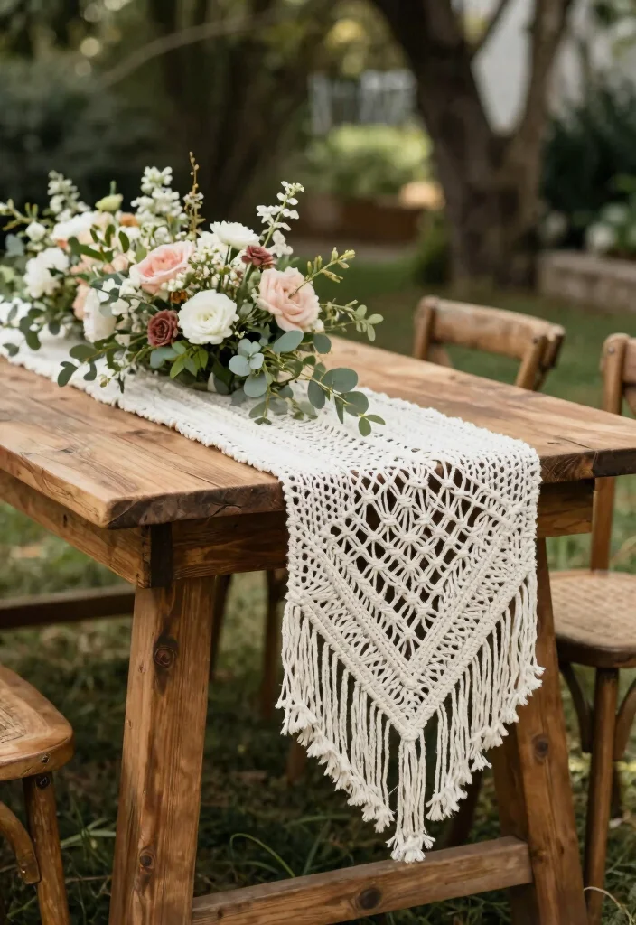 14 Wood Table Wedding Decor Ideas With Natural Texture - 7. Macramé Accents 1