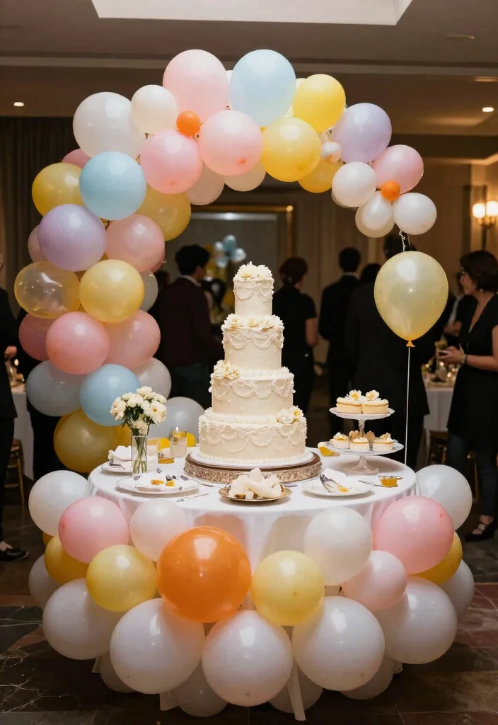 15 Balloon Decorations Wedding Ideas That Look Magical - 12. Balloon-Decorated Cake Table 1