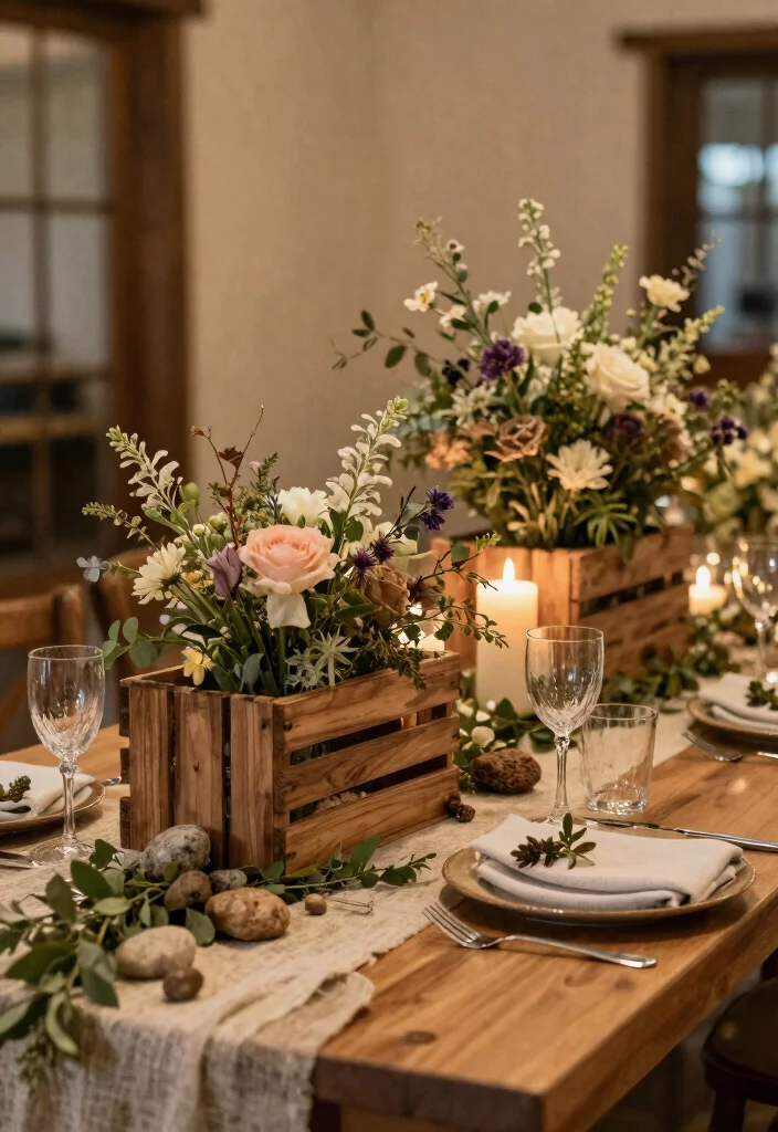 15 Eco-Friendly Table Centre Pieces Wedding Ideas That Stand Out - 12. Reusable Wooden Displays 1