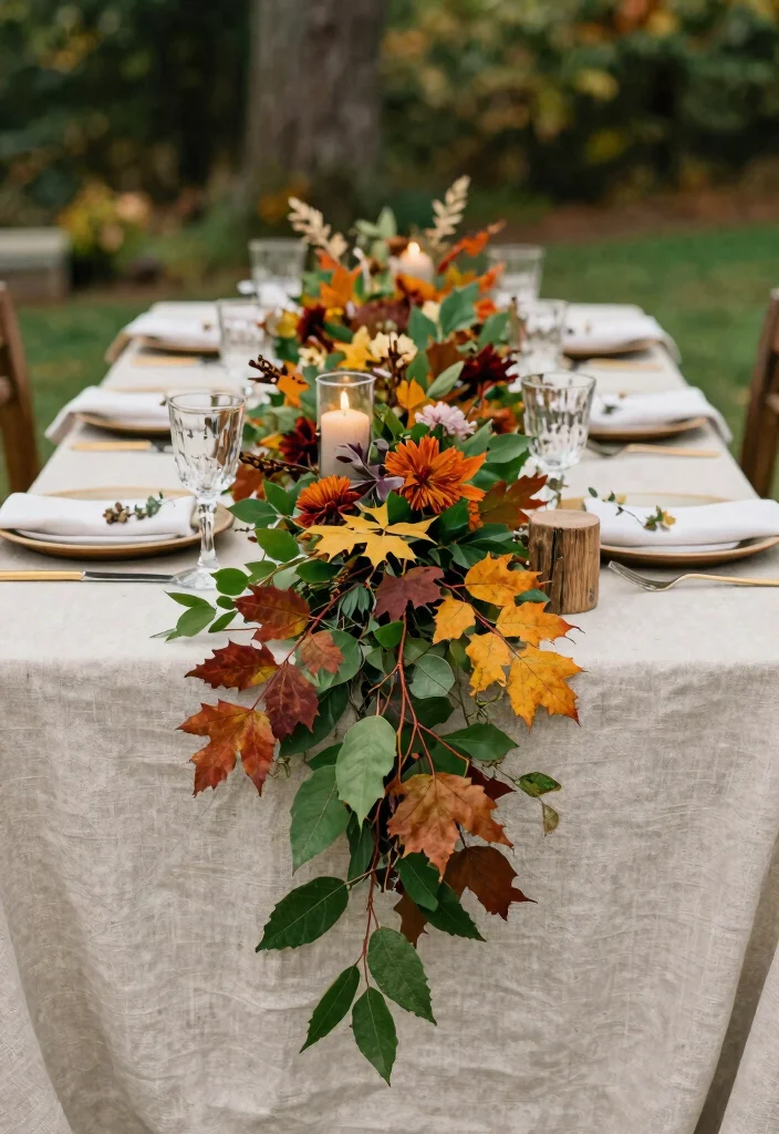 15 Eco-Friendly Table Centre Pieces Wedding Ideas That Stand Out - 14. Seasonal Foliage: Nature’s Beauty 1
