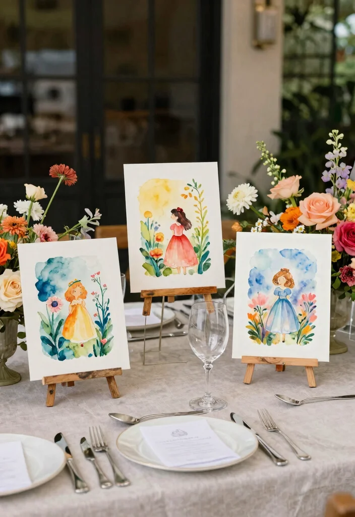 15 Eco-Friendly Table Centre Pieces Wedding Ideas That Stand Out - 15. Watercolour Paintings: Artistic Flair 1