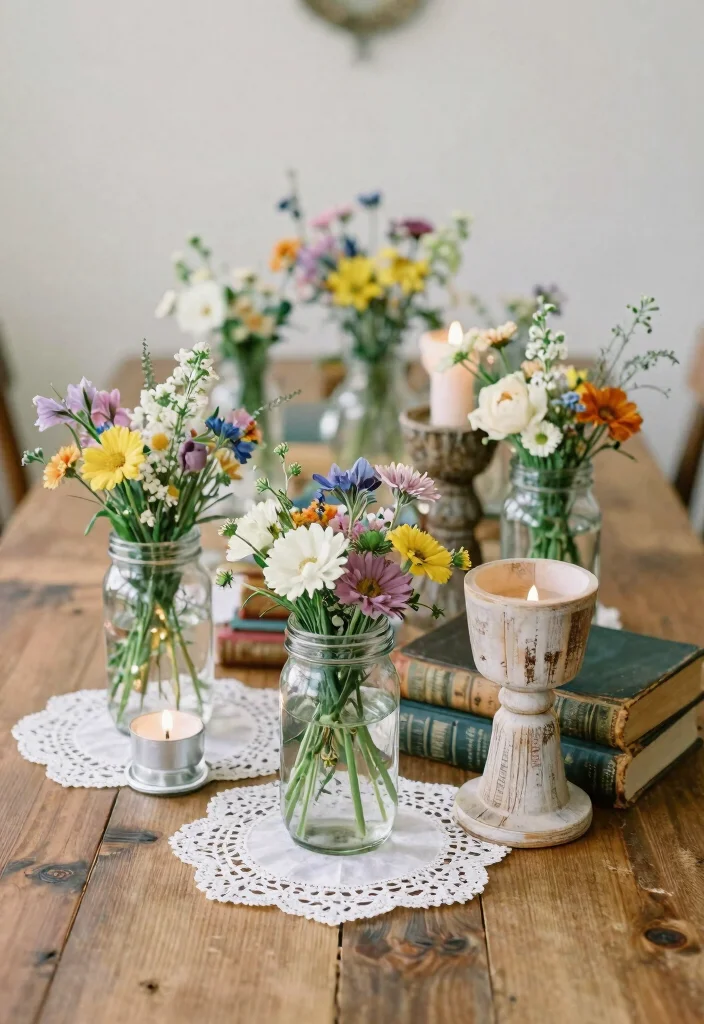15 Eco-Friendly Table Centre Pieces Wedding Ideas That Stand Out - 2. Upcycled Vintage Finds 1