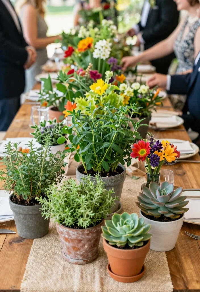 15 Eco-Friendly Table Centre Pieces Wedding Ideas That Stand Out - 3. Potted Plants: A Green Touch 1