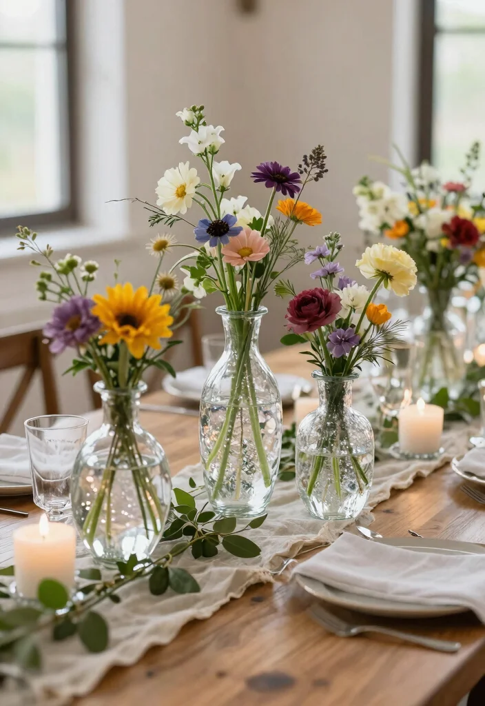 15 Eco-Friendly Table Centre Pieces Wedding Ideas That Stand Out - 9. Recycled Glass Arrangements 1