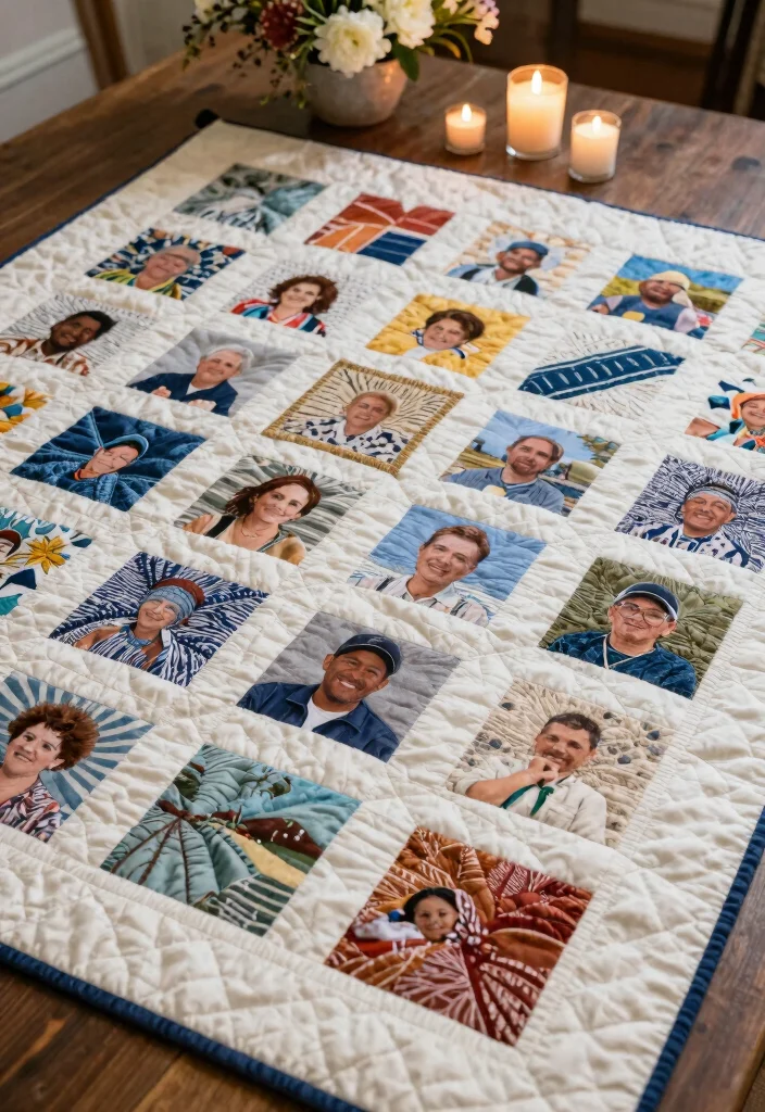 15 Memorial Table Wedding Ideas That Honor Loved Ones - 6. Memory Quilt Display 1