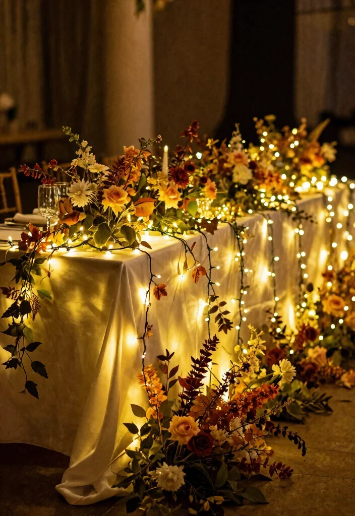 15 October Wedding Table Decor Ideas With Autumn Warmth - 13. Fairy Lights for a Dreamy Finish 1