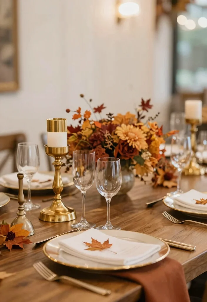 15 October Wedding Table Decor Ideas With Autumn Warmth - 15. A Touch of Metallic Accents 1