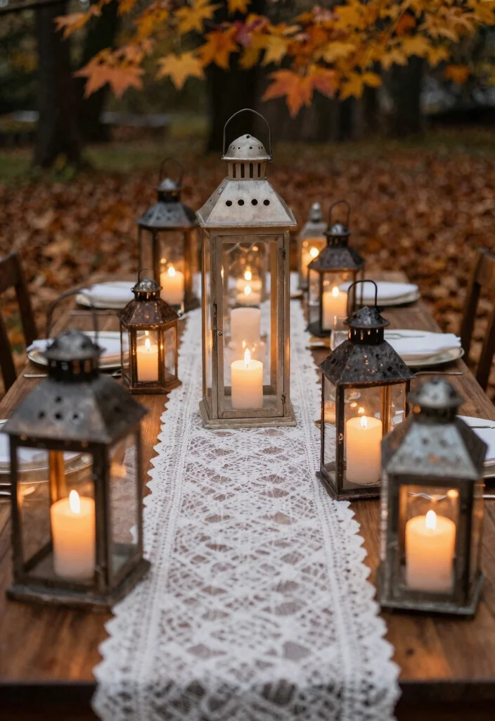 15 October Wedding Table Decor Ideas With Autumn Warmth - 2. Lanterns and Candles for an Intimate Glow 1