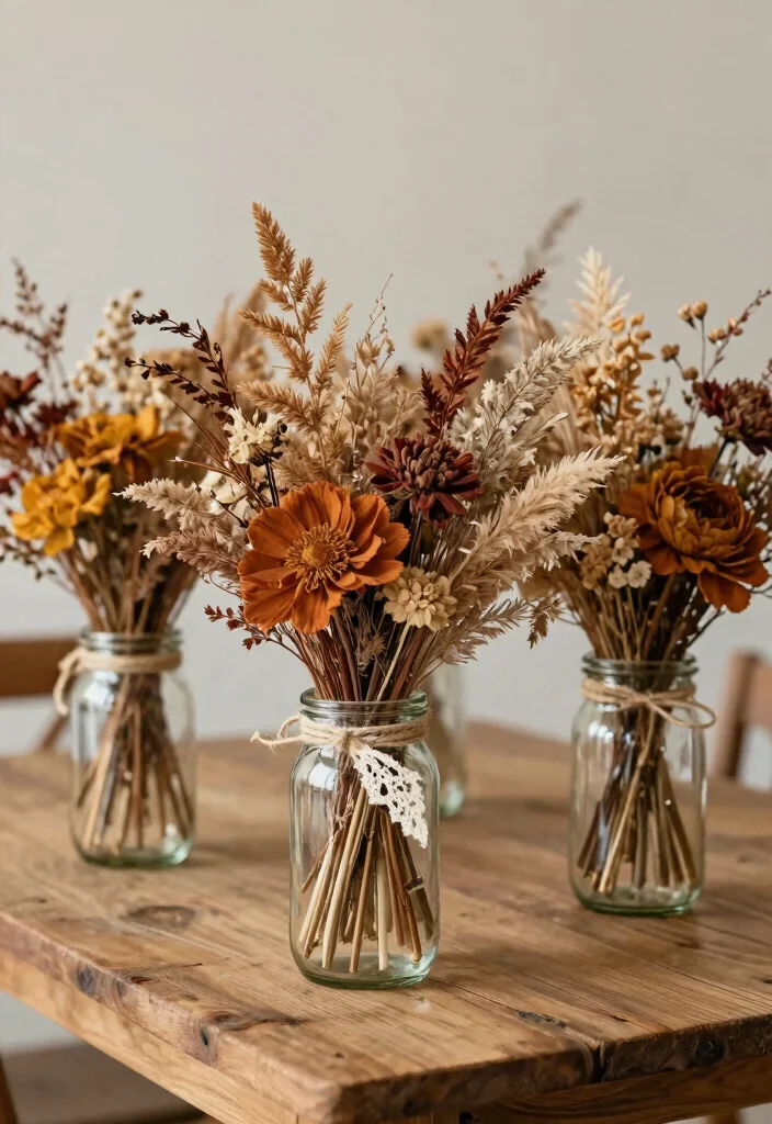 15 October Wedding Table Decor Ideas With Autumn Warmth - 4. Dried Flower Arrangements with Warm Tones 1