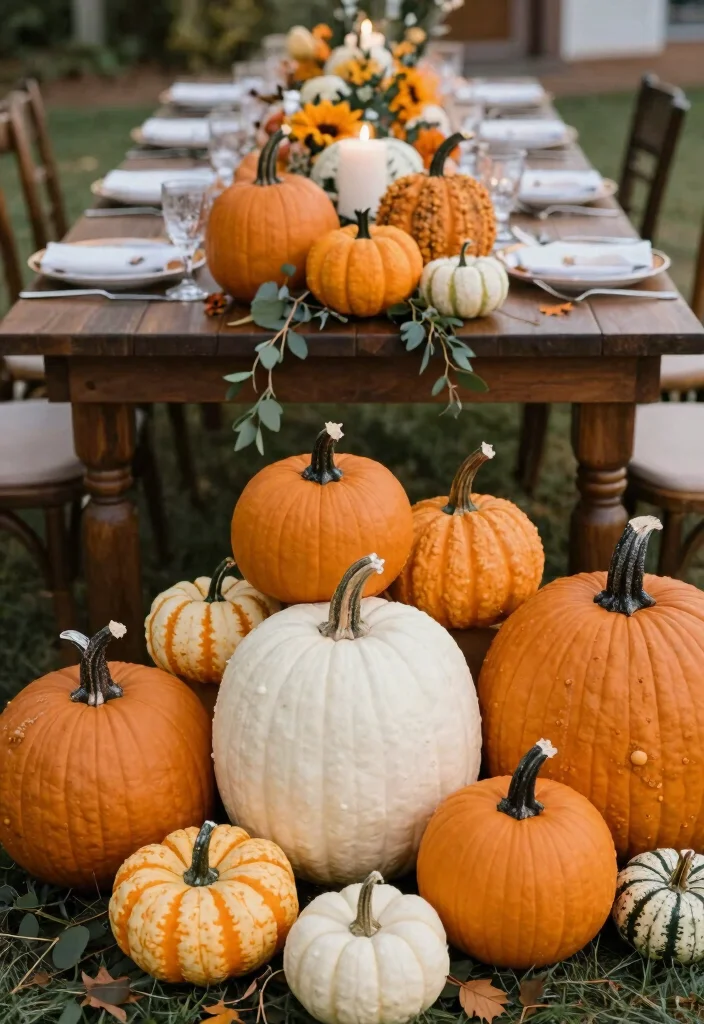 15 October Wedding Table Decor Ideas With Autumn Warmth - 5. Pumpkins as Unique Centerpieces 1