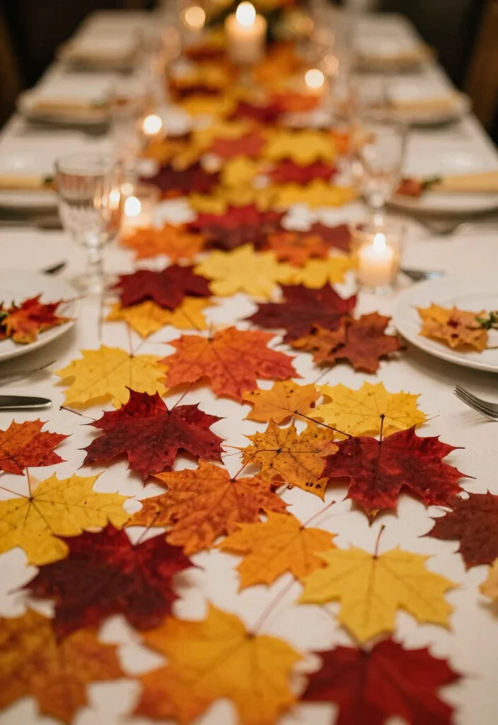 15 October Wedding Table Decor Ideas With Autumn Warmth - 6. Colorful Leaves as Natural Confetti 1