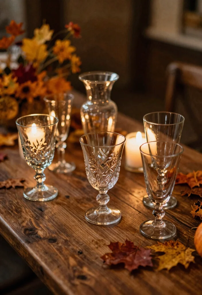 15 October Wedding Table Decor Ideas With Autumn Warmth - 7. Vintage Glassware for a Timeless Touch 1
