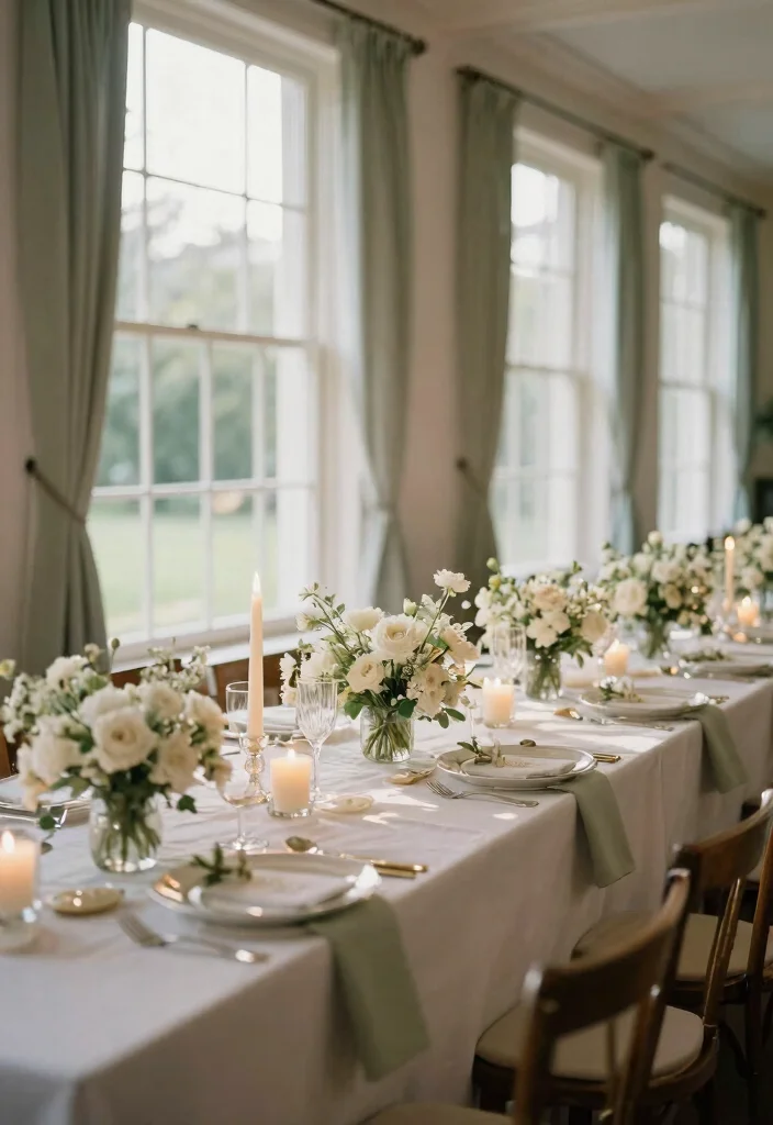 15 Sage Green Table Decor Wedding Ideas With Soft Vibes - 13. Emphasizing Natural Light 1