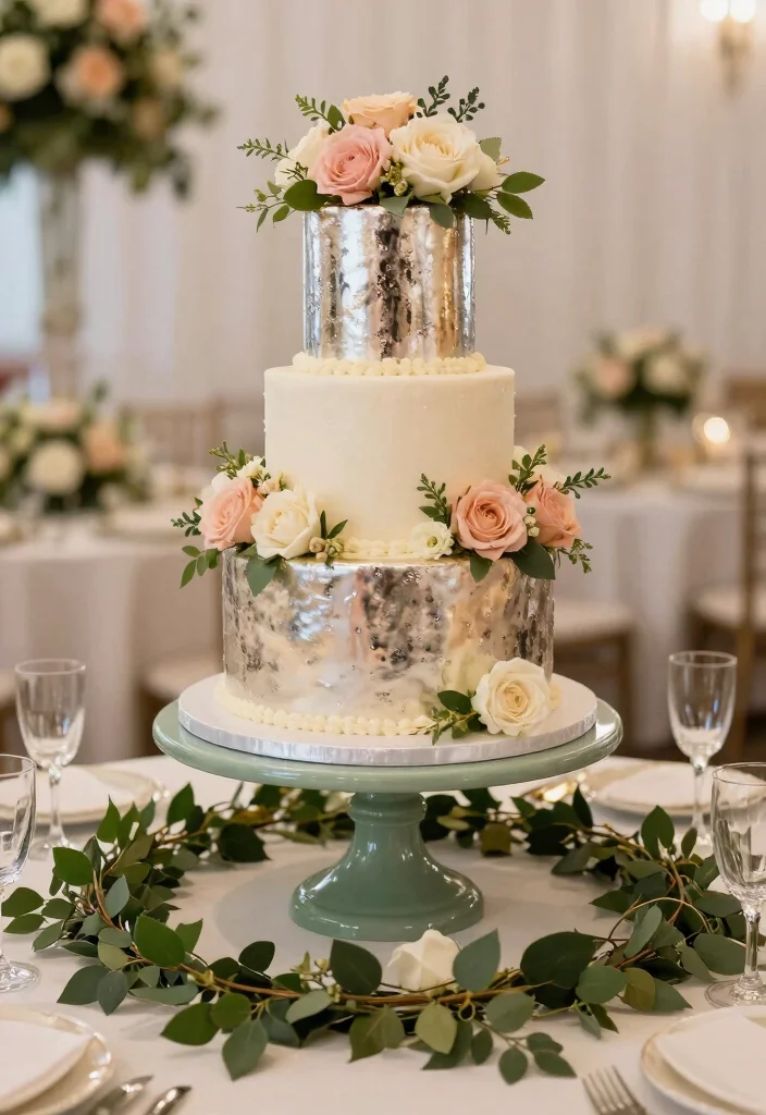 15 Sage Green Table Decor Wedding Ideas With Soft Vibes - 14. Sage Green Cake Stands 1