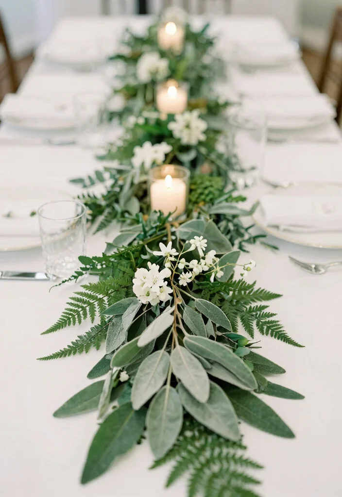 15 Sage Green Table Decor Wedding Ideas With Soft Vibes - 8. Greenery Table Runners 1