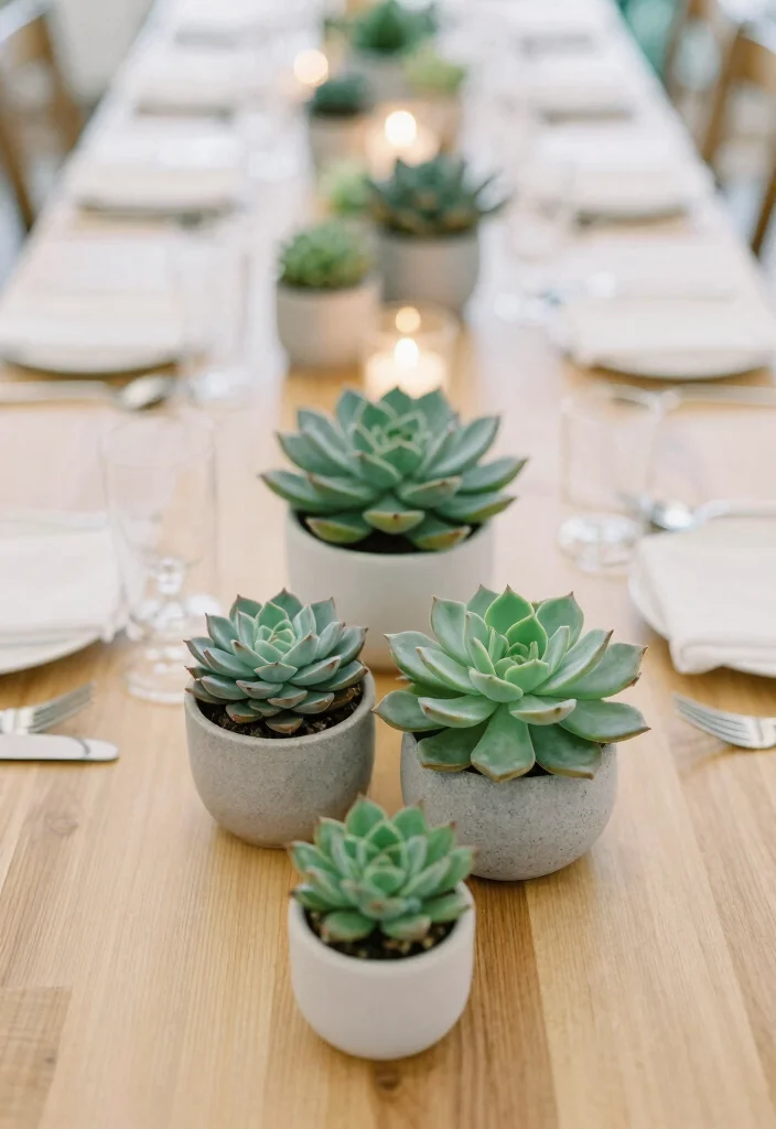 15 Stunning Indian Wedding Table Decor Ideas for a Sustainable Celebration - 8. Minimalist Centerpieces with Potted Plants 1