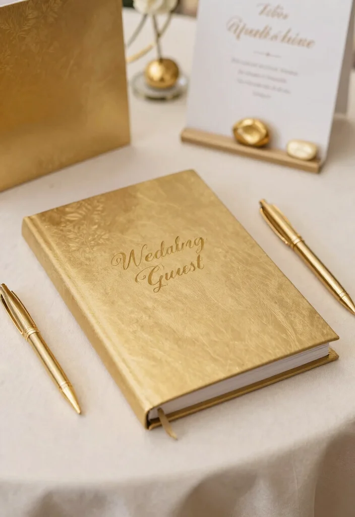 15 Wedding Decorations Gold Ideas That Feel Luxe - 12. Golden Themed Guest Book 1
