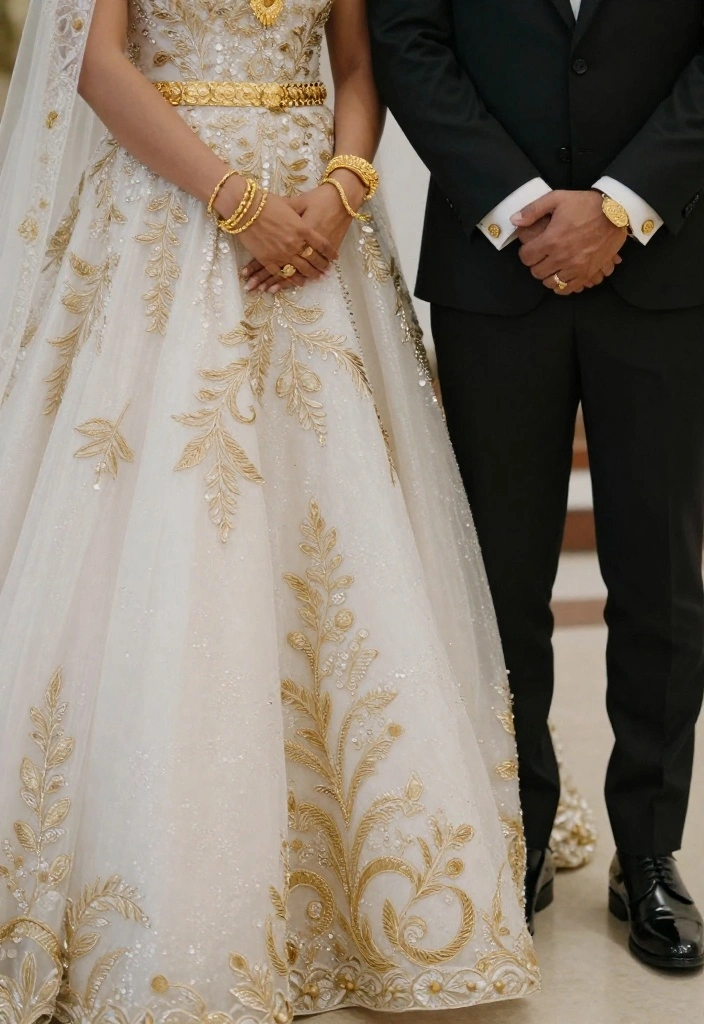 15 Wedding Decorations Gold Ideas That Feel Luxe - 13. Golden Wedding Attire Accents 1